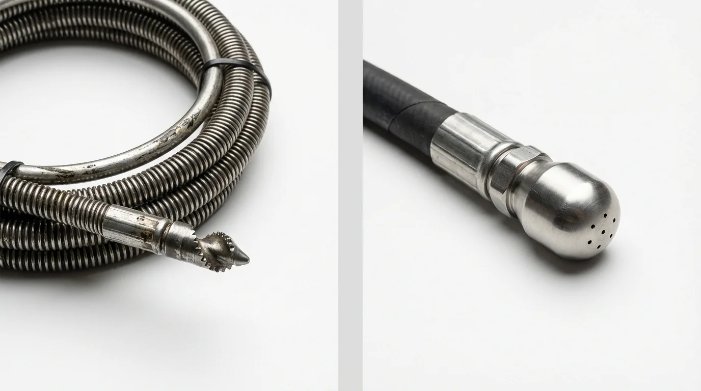 Drain snake cable and hydro jetting nozzle used for drain cleaning in Millington, TN
