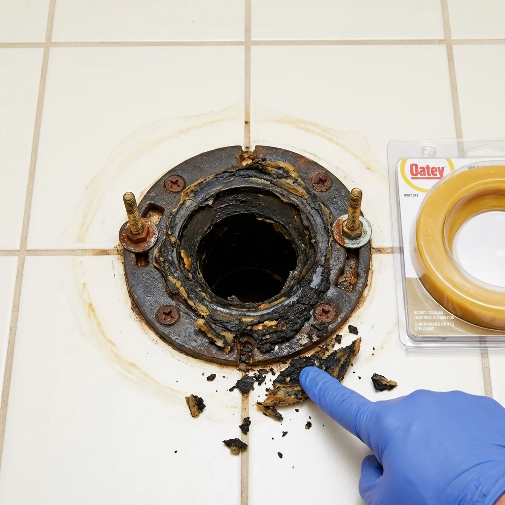 Failed wax ring showing water seepage at the base of a toilet in a Millington, TN home