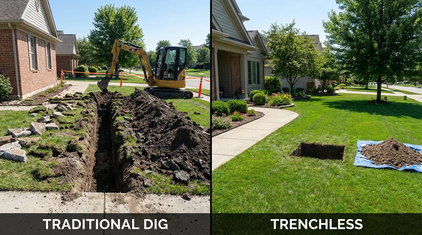 Trenchless sewer repair with minimal yard damage versus traditional excavation in Millington, TN